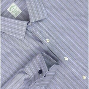 Brooks Brothers Shirt Mens 17-35 Blue Stripe Classic Non Iron Supima French Cuff